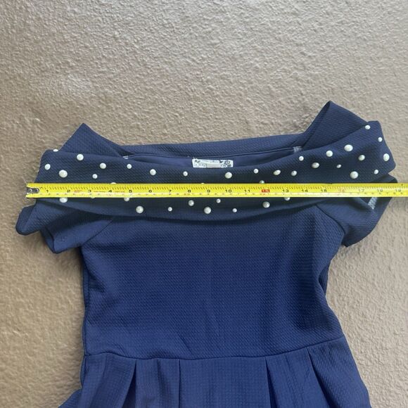 Knitworks Navy Floral Print Dress For Girls 14 or Women Size S with Pearls - Picture 9 of 14